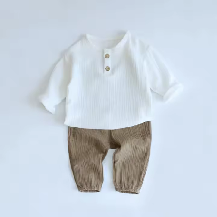 Conjunto de ropa de primavera para bebé, ropa de algodón orgánico suave, Top de manga larga y pantalón, 2 piezas - 1