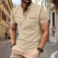 Polo de manga corta para hombre, camiseta informal con cuello Henley, talla grande, primavera, verano, Azul, Negro, RED2xl - details 1