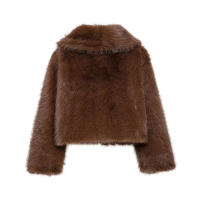 TRAFZA-Chaqueta de piel sintética para mujer, abrigo holgado de manga larga con cuello vuelto, color liso, informal, para invierno, 2024 - details 7
