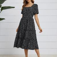 Vestido de verano de manga corta con estampado floral, elegante, informal, con cuello cuadrado, para playa - details 4