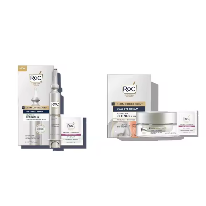 Paquete: Suero de relleno, tratamiento de relleno de arrugas con ácido hialurónico, 15 ml + crema para ojos doble RoC Derm Correxion con Advanced - 1