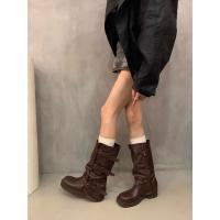 Botas Retro Nicho Talón Grueso, Botas Medias y Altas, Estilo Vaquero Occidental, Botas de Caballero, Otoño Temprano, Botas de Mujer Francesa - details 30