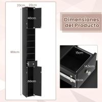 Armario Alto de Baño, Armario Delgado de Baño Alto con 2 Puertas, 1 Cajón y 5 Estantes (Blanco) - details 20