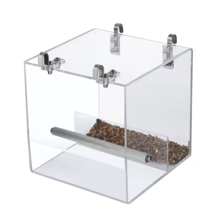 Comedero automático transparente para pájaros, colgante con ganchos, caja de comida para loros, taza a prueba de derrames, comedero acrílico para pájaros, cacatúas - 1