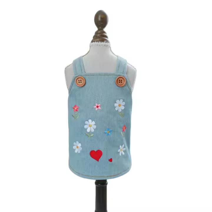 Ropa De Mascota 1PC Primavera Otoño Falda De Denim Con Flores Y Suspensión Para Perros De Tamaño Pequeño Y Medio - 1