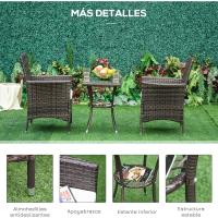 Conjunto de Muebles Ratán para Jardín Formado por 1 Mesa y 2 Sillones con Cojines Estructura de Metal y Ratán Marrón - details 3