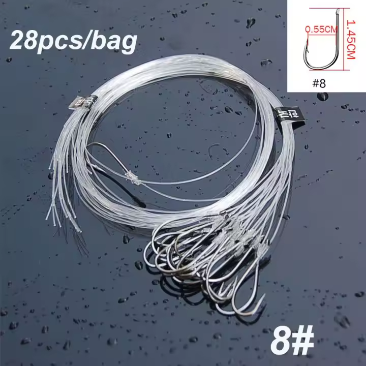 Anzuelo de pesca de acero al carbono con línea de cebo de nailon, cabeza duradera afilada, 20/28 piezas - 1