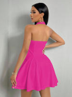 Vestido corto de verano con cuello Halter para mujer, vestido de verano con cintura acampanada, Y2K - details 7