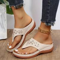 Women Fashion Wedge Sandals Casual Faux Leather Solid Color Flip Flops Lightweight & Comfortable Shoes - details 2