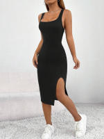 Vestido largo ajustado de Color liso con abertura, ropa a rayas, primavera y verano, novedad de 2024 - details 15