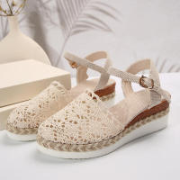 Sandalias de mujer con espalda descubierta y correa hueca, talla grande, informales, transpirables, versátiles, cómodas, con suela gruesa y cuña - details 11