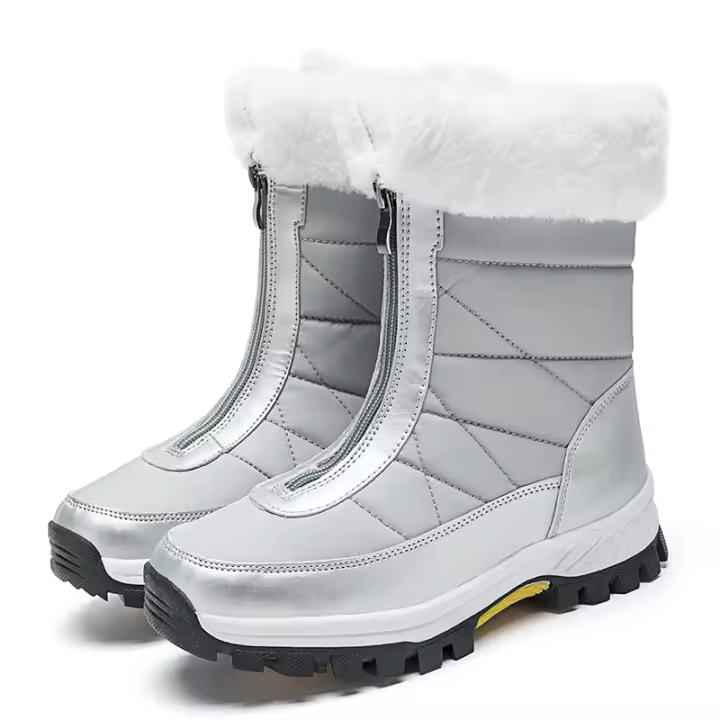Botas de nieve impermeables con cremallera para mujer, botines cálidos de felpa, de algodón, de alta calidad, para exteriores, Invierno - 1
