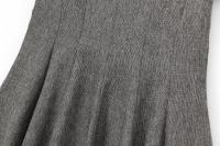 Swing gris ancho para mujer cuello redondo manga corta plisado Mini vestido femenino otoño vestidos casuales - details 5