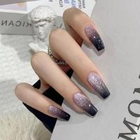 24PCS Uñas Postizas De Ballet Con Brillo De Ojo De Gato Y Estrellas Galaxia Uñas Postizas De Color Morado Ice Magic Para Arte De Uñas - details 2