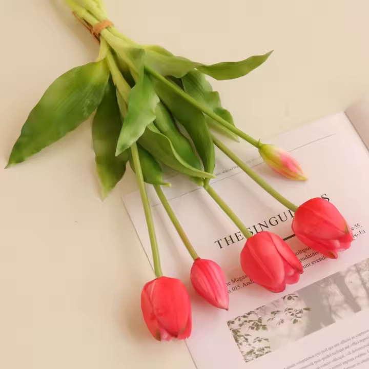 Ramo de tulipanes de silicona, flor Artificial de tacto Real, romántica, alta calidad, 5 cabezas - 1