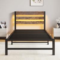 Marco de cama doble con estación de carga y luces LED, plataforma de metal resistente, marco de cama doble de 135 x 190 cm con cabecero de madera con almacenamiento, no necesita - details 15