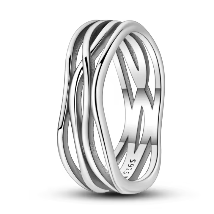 Anillo de Ondas de Plata Pura para Mujeres Joyería de Boda Sencilla Ideal para Fiestas y Regalos - 1