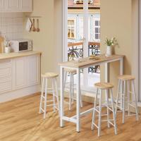 Conjunto de Mesa de Bar y 2 Taburetes, Muebles de Comedor, Mesa Alta y Taburetes de Bar, Barra Cocina y Salon, 140x40x100 cm, Metal + MDF, Roble Claro - details 1