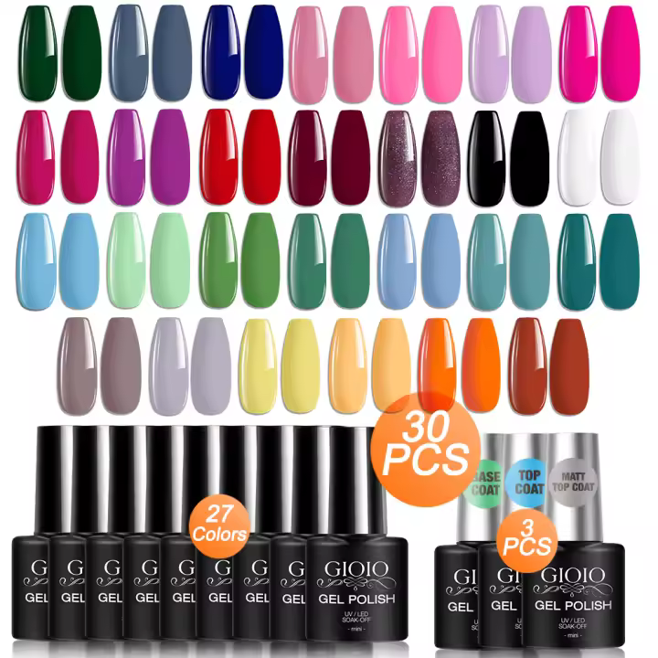 Kit de esmalte de uñas de Gel, 30 Uds., 27 colores, juego de uñas de Gel UV con capa superior para Base, esmalte de uñas de Gel con capa superior mate - 1