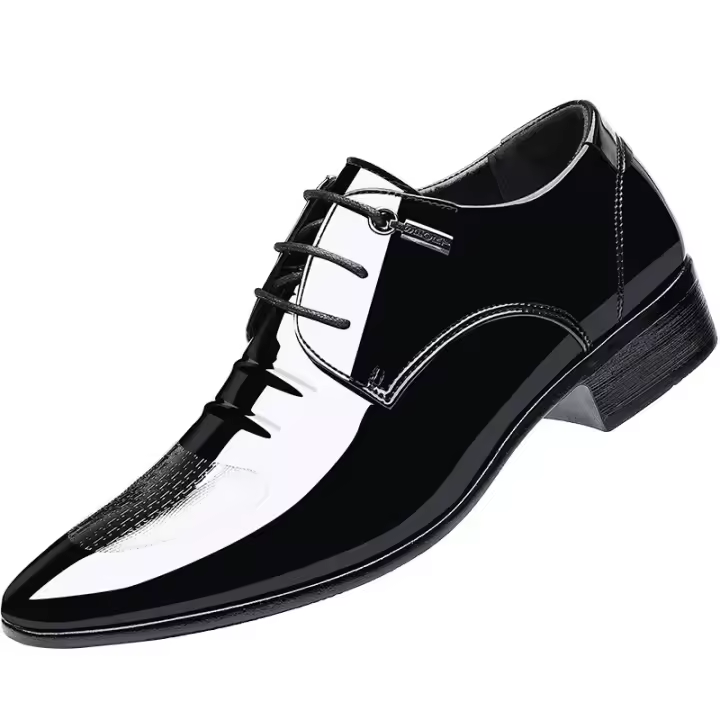 Zapatos de cuero Oxford de negocios de lujo para hombre, zapatos formales de charol transpirables de talla grande, zapatos planos de boda para oficina para hombre, color negro - 1