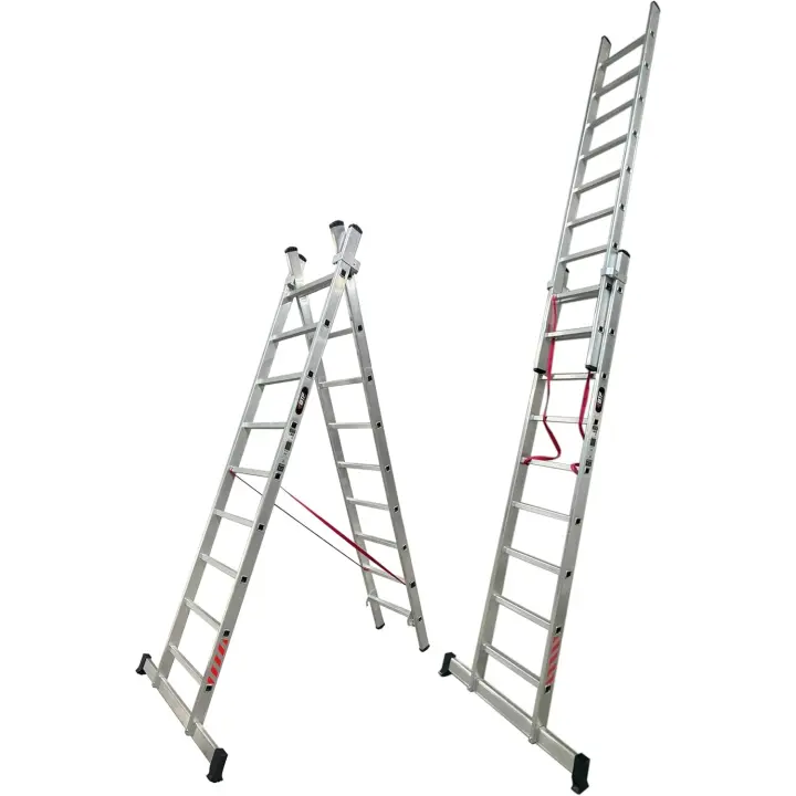 Aluminio Extensible 2 tramos transformable en Tijera, 2,5+2,5 Metros, 9 peldaños por Tramo |   Ideal para trabajos en casa, chalet, finca rural o local comercial. BTF-EDB6725. - 1