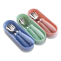 Juego de 2 piezas de vajilla portátil para bebé, cubertería de acero inoxidable para niño pequeño, cuchara de alimentación, tenedor - details 6