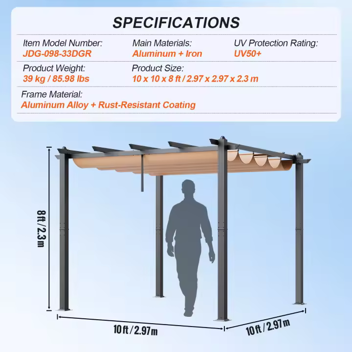 SucceBuy Pérgola retráctil para exteriores con dosel, sombrilla moderna de aluminio para patios, jardines, terrazas y patios traseros - 1