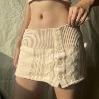 BUNO-Pure Desire falda con botones de lana retorcida club nocturno chica caliente cintura baja delgada falda Sexy a la cadera Falda corta de mujer que combina con todo - details 3