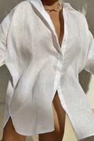 Para Praia blanco nuevo verano camisa de murciélago largo de algodón traje de baño cubierta Ups 2024 Sexy playa Polka Maxi vestido mujeres Bikini ropa de playa - details 1