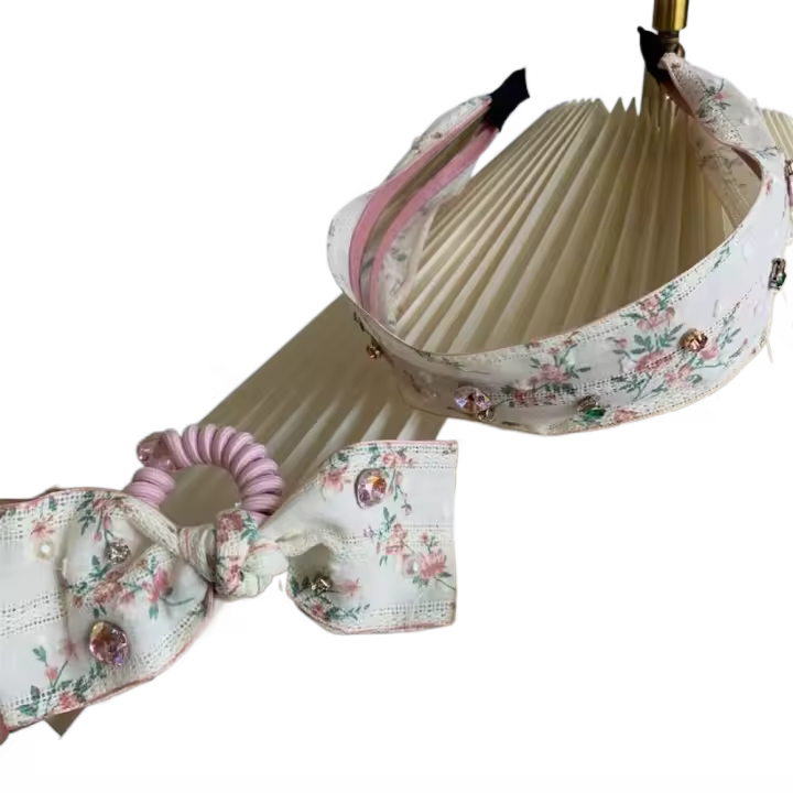 Diadema de encaje bordado de estilo coreano, borde ancho, lazo Floral, cuerda para el cabello, decoración de banda para el cabello con diamantes de imitación y flores de hadas - 1