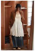 Vestido Halter bordado de Color puro para mujer, falda larga de fibra de triacetato con cintura holgada artística, sin mangas, primavera y verano - details 10