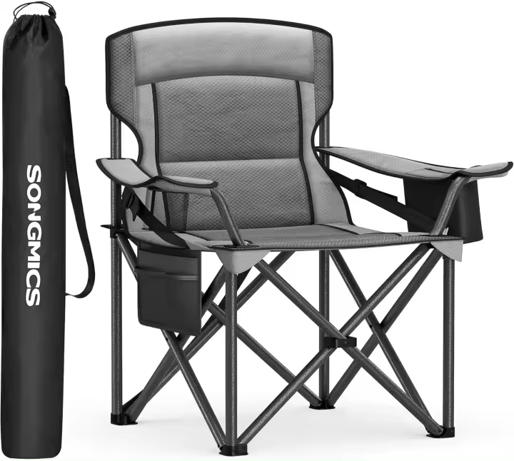 Silla de Camping Extragrande y Acolchada, Cómoda Plegable para Exteriores, Soporte Lumbar, Bolsa Térmica, Carga 205 kg, Gris Pizarra GCB066G01 - 1
