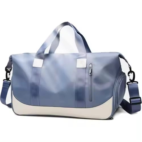 Bolsa de lona de gran capacidad con compartimento para zapatos, bolsa húmeda y funda para carrito para mujeres y hombres, bolsa de viaje, bolsa de fitness, gimnasio, camping, yoga, impermeable, 40 L (azul) - 1