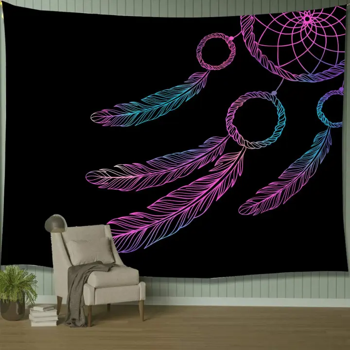 Atrapasueños De Luna psicodélica, tapiz de plumas, Hippie, Mandala bohemio grande, tela de pared, alfombra, decoración de techo para habitación - 1