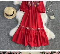 Primavera/Verano mujer viaje vacaciones Vintage largo estilo étnico bohemio bordado cintura atar algodón y vestido - details 3