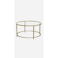 Mesa de Vidrio Templado Dorado Mesa de Café con Almacenamiento Para Sala Marco de Acero - details 0