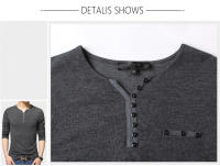 Camiseta de Hombre CASUMANL Talla EU Camiseta de Moda Otoño Manga Larga Cuello Henry de Algodón Ajustada para Hombre - details 9