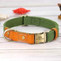 Collar nailon personalizado perro y cachorro, conjunto correa cuero genuino personalizado, placa de identificación mascotas, - details 10