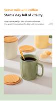 Taza de Cerámica Estilo Coreano Taza de Desayuno de Avena con Tapa de Bambú Taza de Té con Asa - details 9