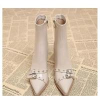 Botines De Tacón Para Mujer, Botines Clásicos De Diario Con Puntera Estrecha Y Cremallera Lateral, - details 9