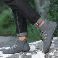 Botas de nieve de invierno para mujer, botines forrados de piel cálida sin cordones, Botas de senderismo descalzas, botines de caja de punta ancha - details 4