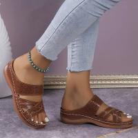Women Cross Strap Wedge Heel Slippers Hollow Out Open Toe Anti-skid Arch Support Slides Shoes Outdoor Slippers - details 6