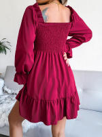 Vestido elegante de manga larga para mujer, falda de cuello cuadrado, de Color sólido vestido de volantes, moda de primavera y otoño - details 18