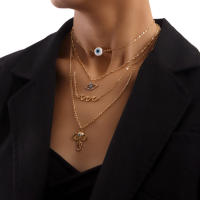 Collar con colgante de nariz de elefante y ojo de demonio azul, cadena fina multicapa a la moda para mujer - details 0