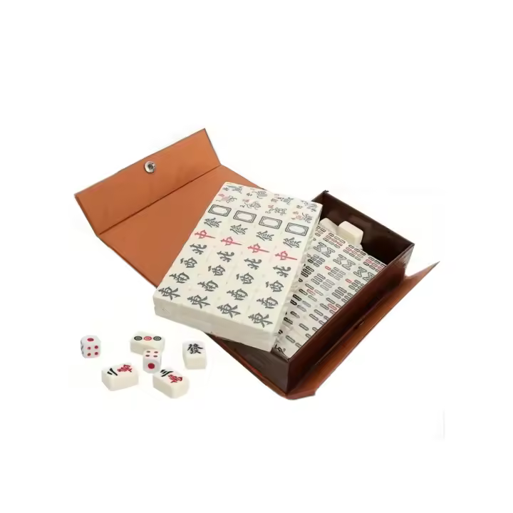 Juego de Mahjong Portátil Mini con Estuche de Piel de Serpiente Elegante - 1