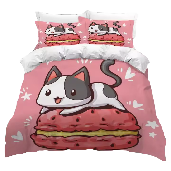 Conjunto de Ropa de Cama 3D de Gato Lindo Funda de Edredón de Estilo Kawaii para 2 Adultos - 1