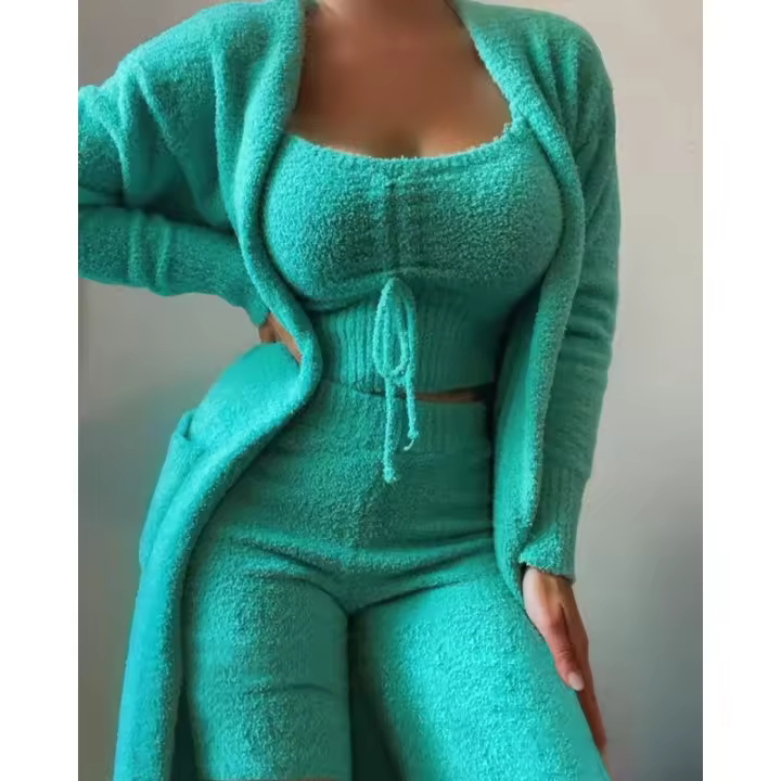 Conjunto de pantalones de 3 piezas de felpa informal para mujer, ropa de moda para otoño e invierno, nuevo - 1