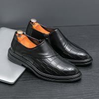 Zapatos formales con cremallera lateral de empalme clásico para hombre, zapatos de cuero informales británicos de tacón bajo de PU - details 2