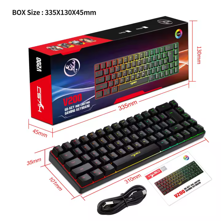 Material ABS del teclado para juegos de película de sensación mecánica de 68 teclas portátil con cable. - 1