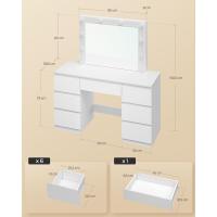 Tocador de Maquillaje con Espejo de Luz LED, Iluminación Regulable, con 7 Cajones, Tocador de Dormitorio con Espacio de Almacenamiento, 110x39,5x140,5 cm, Blanco, MB6099ws - details 6